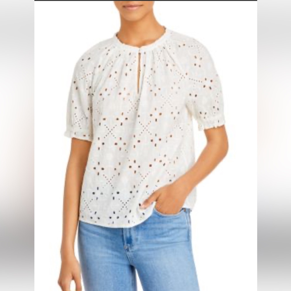 PAIGE White Eyelet Short Sleeve Blouse